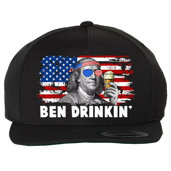 Funny Ben Drinkin USA American Flag Wool Snapback Cap