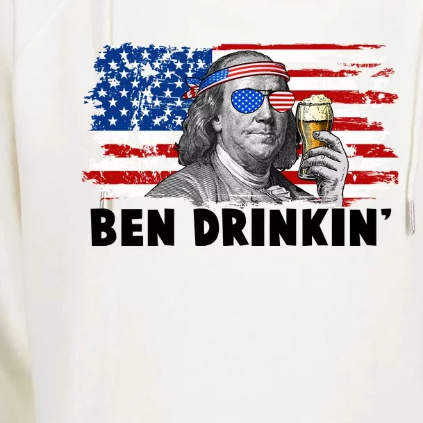 Funny Ben Drinkin USA American Flag Womens Funnel Neck Pullover Hood