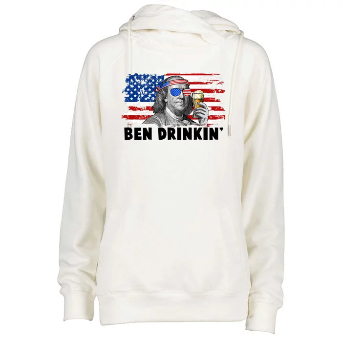 Funny Ben Drinkin USA American Flag Womens Funnel Neck Pullover Hood