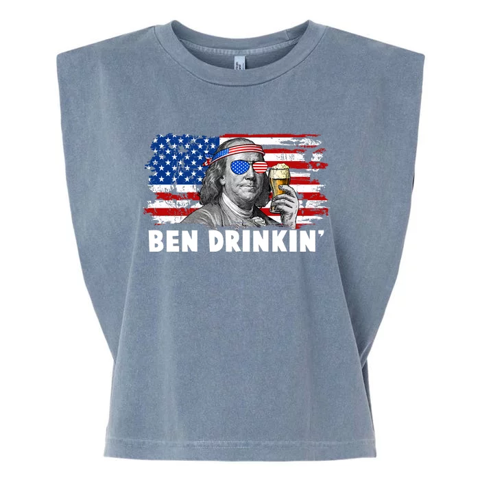 Funny Ben Drinkin USA American Flag Garment-Dyed Women's Muscle Tee