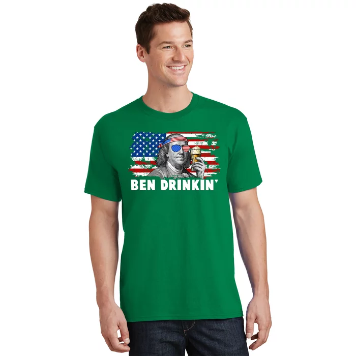 Funny Ben Drinkin USA American Flag T-Shirt