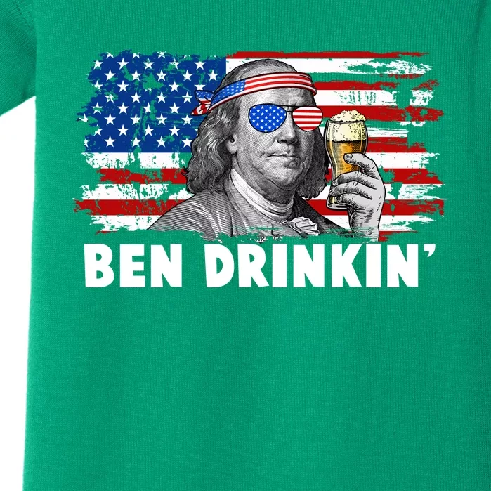 Funny Ben Drinkin USA American Flag Baby Bodysuit