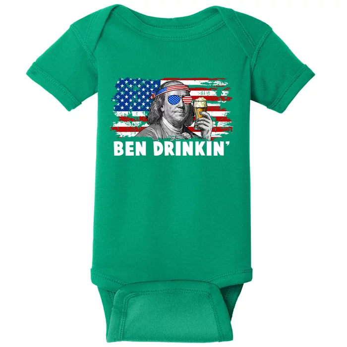 Funny Ben Drinkin USA American Flag Baby Bodysuit