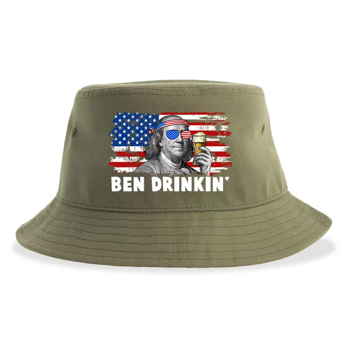 Funny Ben Drinkin USA American Flag Sustainable Bucket Hat