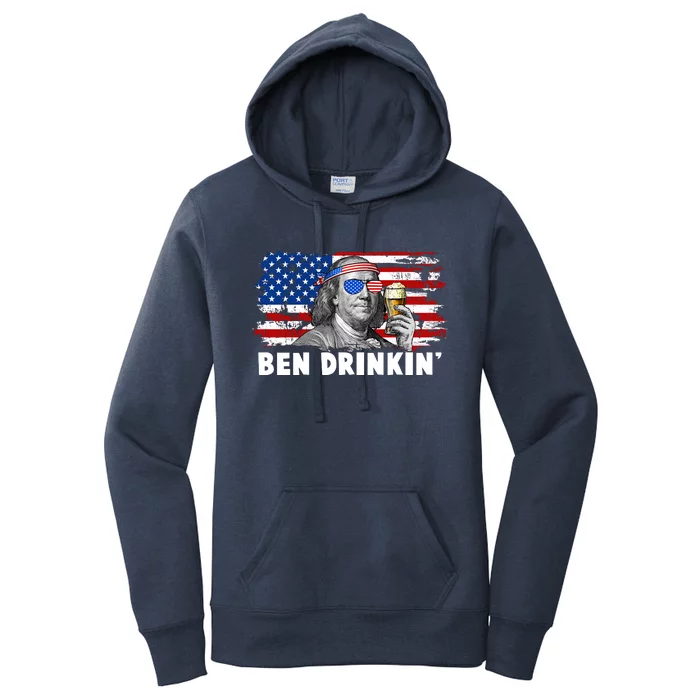 Funny Ben Drinkin USA American Flag Women's Pullover Hoodie