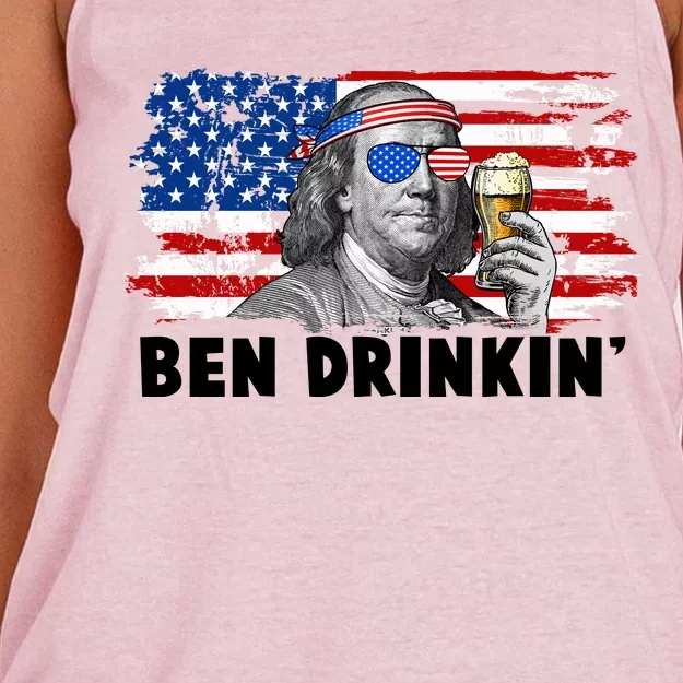 Funny Ben Drinkin USA American Flag Women's Knotted Racerback Tank