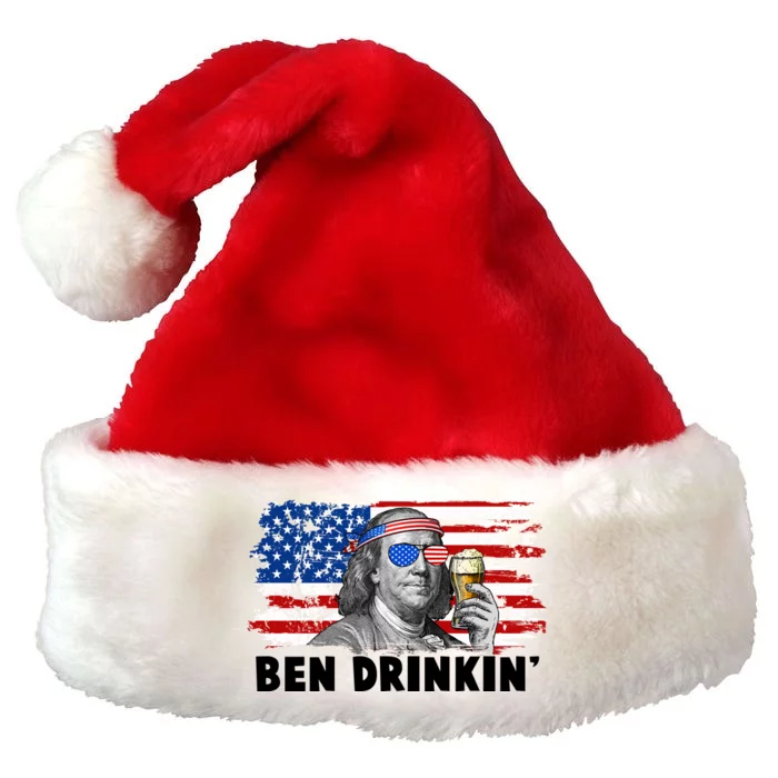 Funny Ben Drinkin USA American Flag Premium Christmas Santa Hat