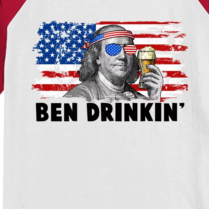 Funny Ben Drinkin USA American Flag Kids Colorblock Raglan Jersey