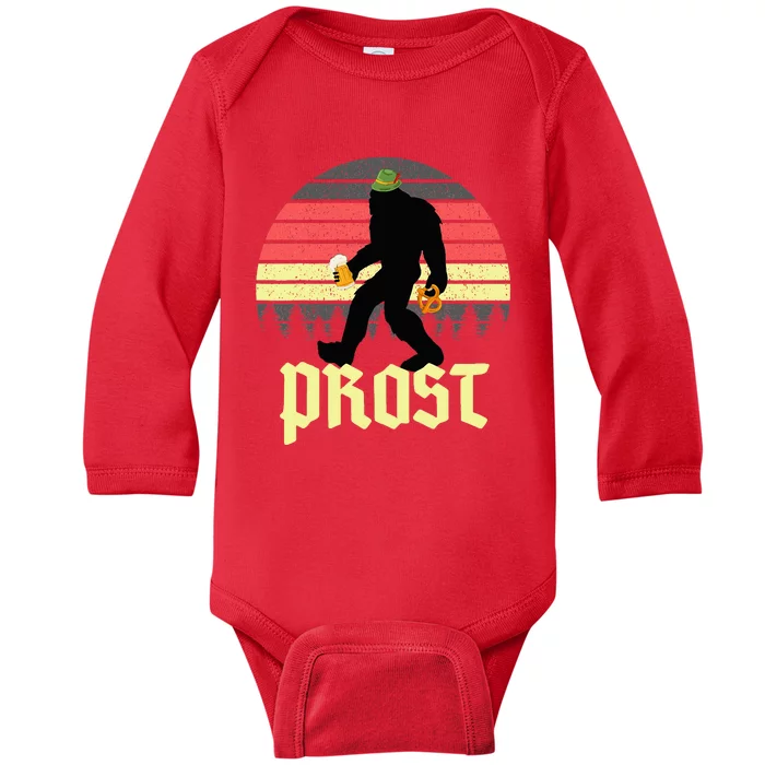 Funny Bigfoot Drinking Beer German Oktoberfest Prost Baby Long Sleeve Bodysuit