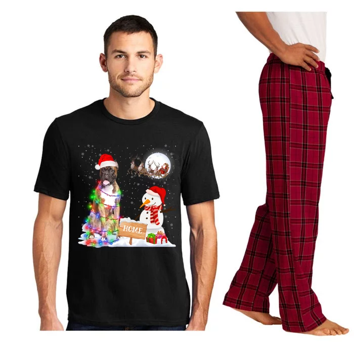 Funny Boxer Dog Christmas Snow Xmas Lights Pajama Gift Pajama Set