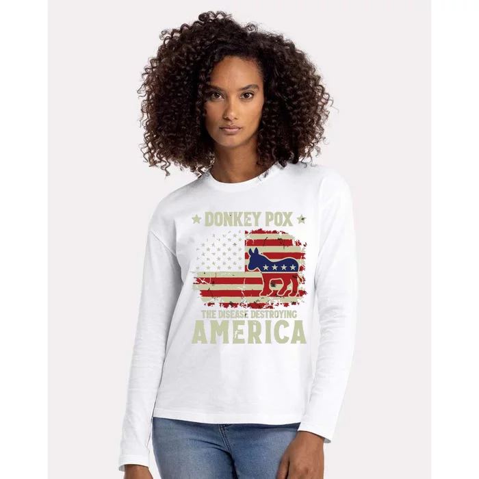 Funny Biden Donkey Pox The Disease Destroying America Back Womens Cotton Relaxed Long Sleeve T-Shirt