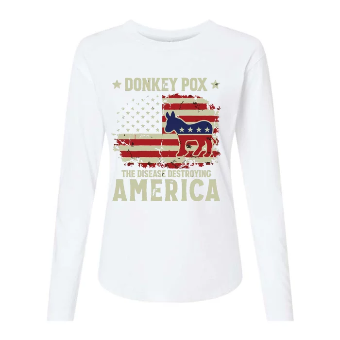 Funny Biden Donkey Pox The Disease Destroying America Back Womens Cotton Relaxed Long Sleeve T-Shirt