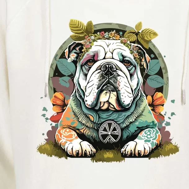 Funny Bulldog Dog Hippie Womens Funnel Neck Pullover Hood