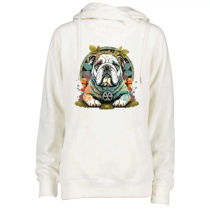 Funny Bulldog Dog Hippie Womens Funnel Neck Pullover Hood