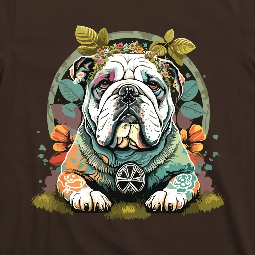 Funny Bulldog Dog Hippie T-Shirt