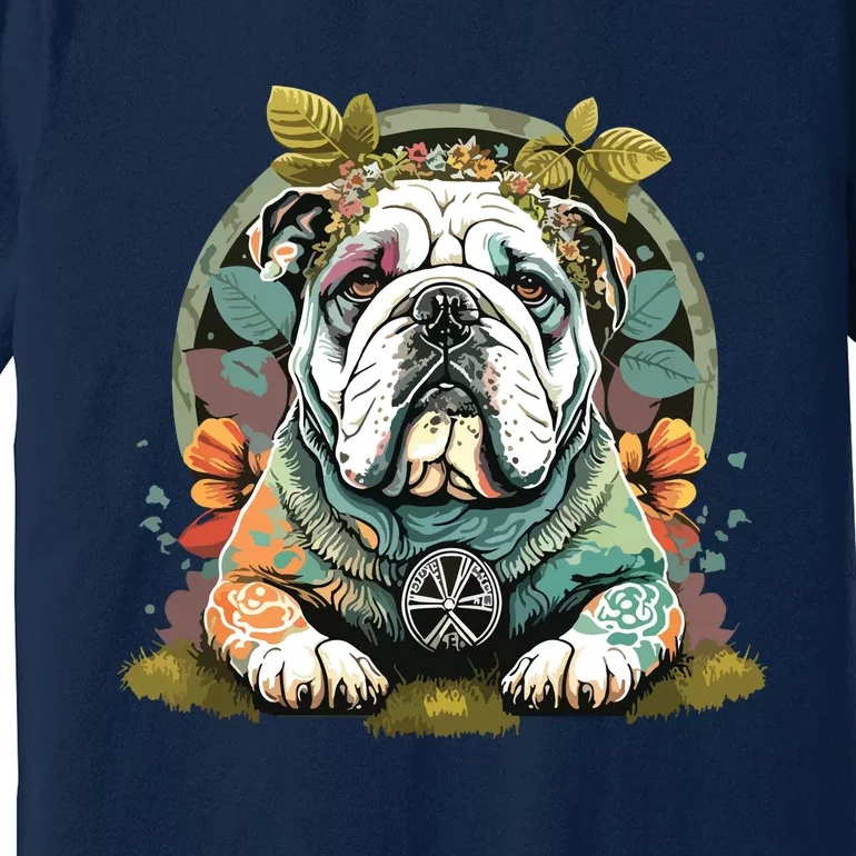 Funny Bulldog Dog Hippie Premium T-Shirt