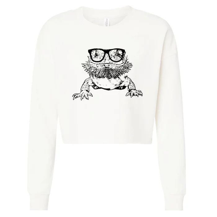 Funny Bearded Dragon Cute Reptile Lizard Nerdy Glass Animal Cropped Pullover Crew