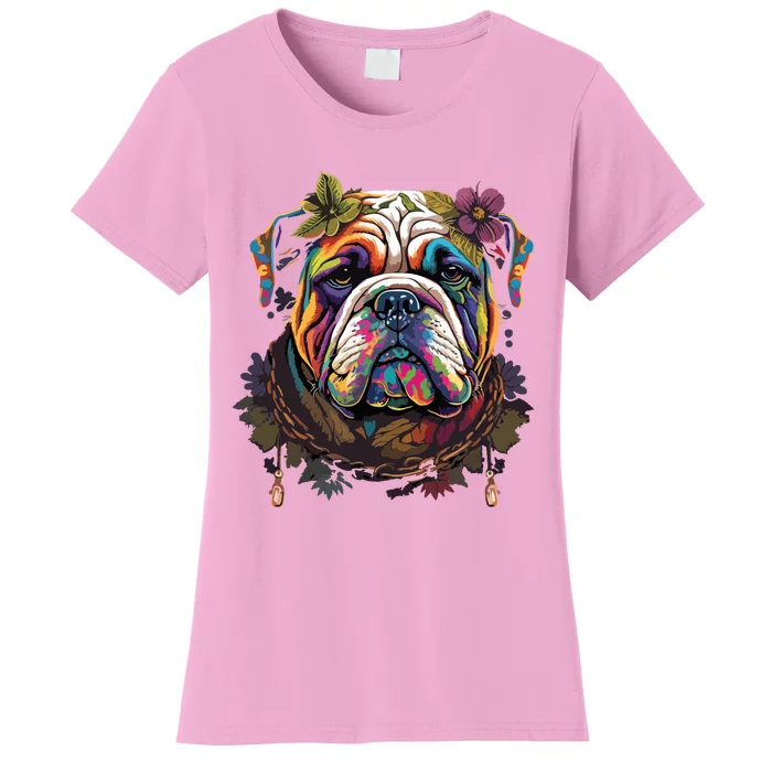 Funny Bulldog Dog Hippie Women's T-Shirt