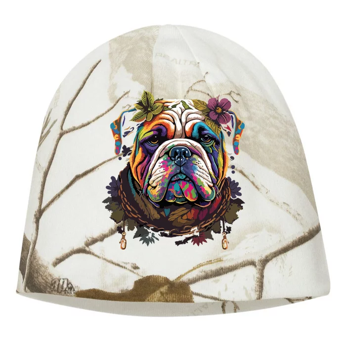 Funny Bulldog Dog Hippie Kati - Camo Knit Beanie