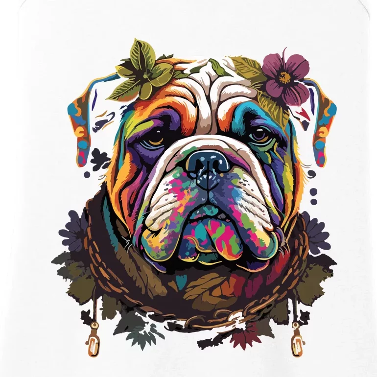 Funny Bulldog Dog Hippie Ladies Essential Tank