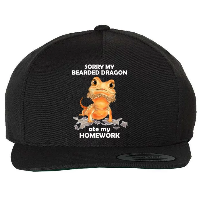 Funny Bearded Dragon Cute Lizard Beardie Ate My Homework Gift Wool Snapback Cap