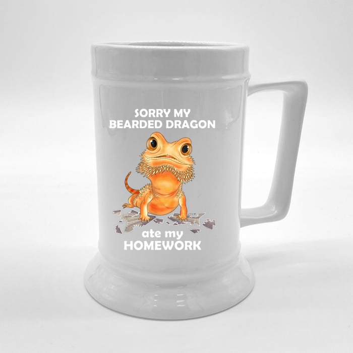 Funny Bearded Dragon Cute Lizard Beardie Ate My Homework Gift Front & Back Beer Stein