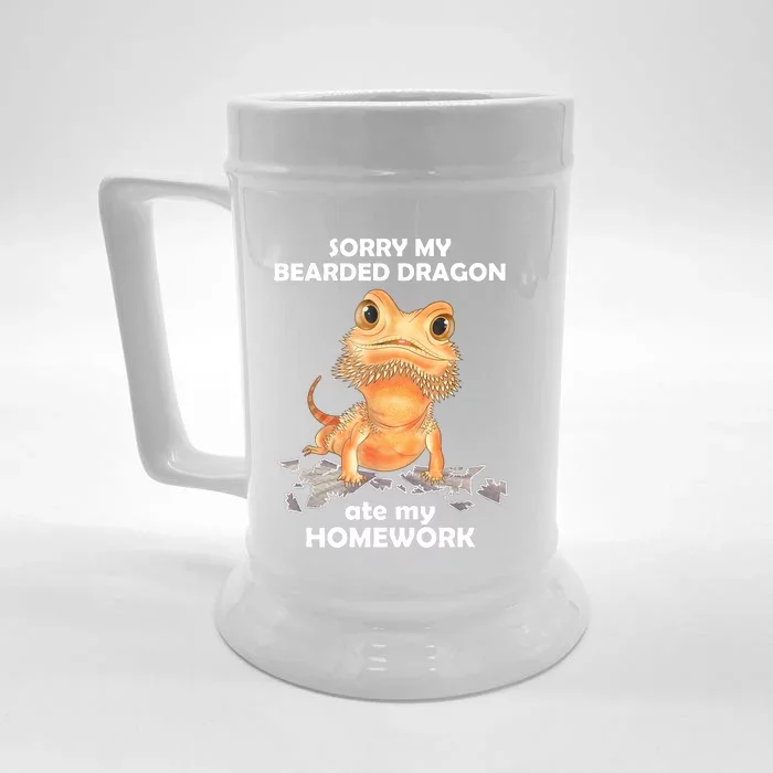 Funny Bearded Dragon Cute Lizard Beardie Ate My Homework Gift Front & Back Beer Stein