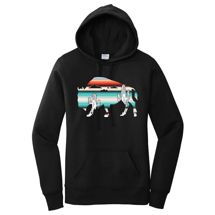 Funny Bison Desert Cactus Serape Western Women's Pullover Hoodie