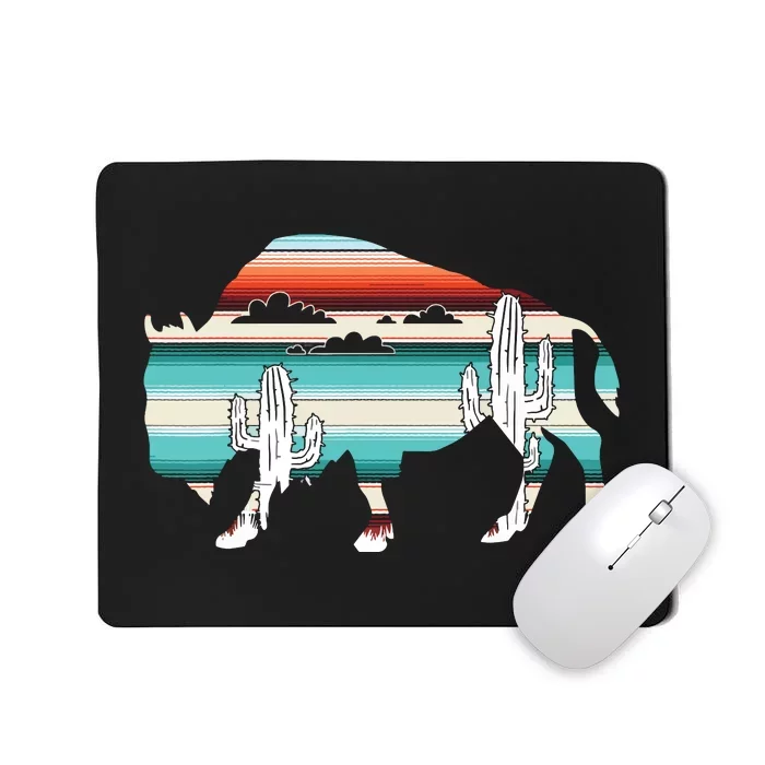 Funny Bison Desert Cactus Serape Western Mousepad