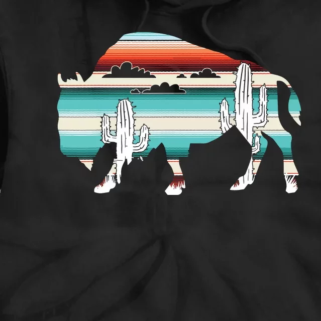 Funny Bison Desert Cactus Serape Western Tie Dye Hoodie