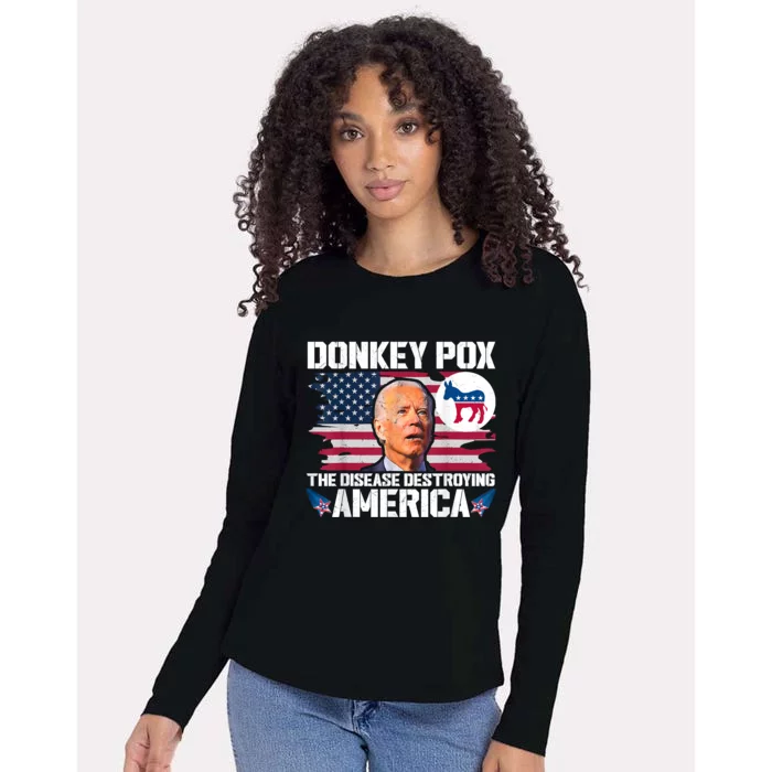 Funny Biden Donkey Pox The Disease Destroying America Womens Cotton Relaxed Long Sleeve T-Shirt