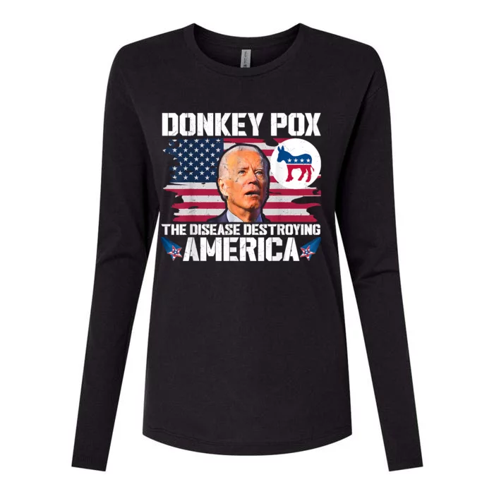 Funny Biden Donkey Pox The Disease Destroying America Womens Cotton Relaxed Long Sleeve T-Shirt