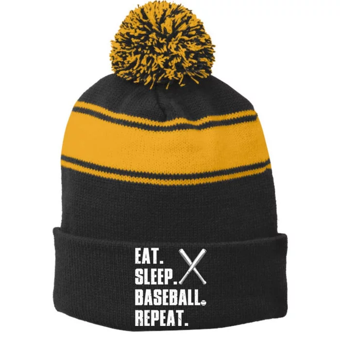 Funny Baseball Design For Baseball Player Sports Stripe Pom Pom Beanie