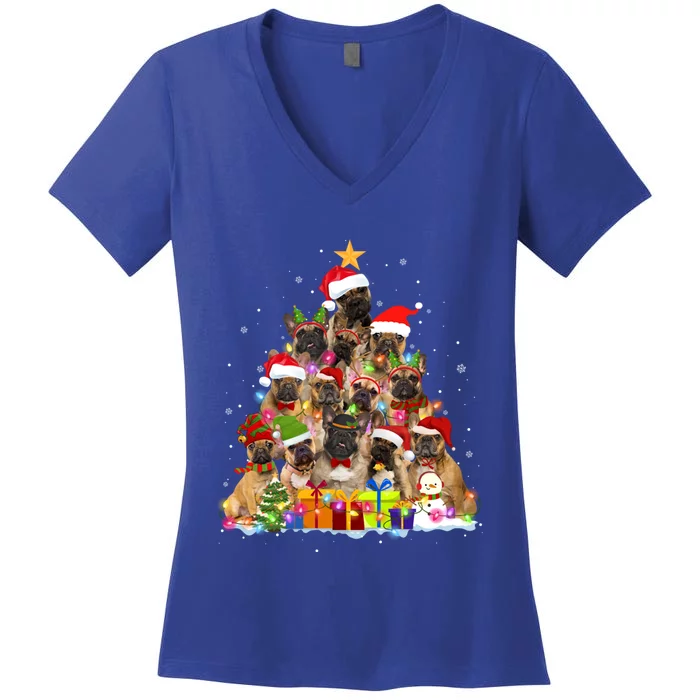 French Bulldog Dog Christmas Lights Tree Pet Dog Lover Xmas Meaningful Gift Women's V-Neck T-Shirt