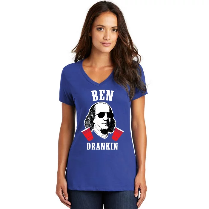 Funny Ben Drankin 4th Of July Aviator American Design Gift Women's V-Neck T-Shirt