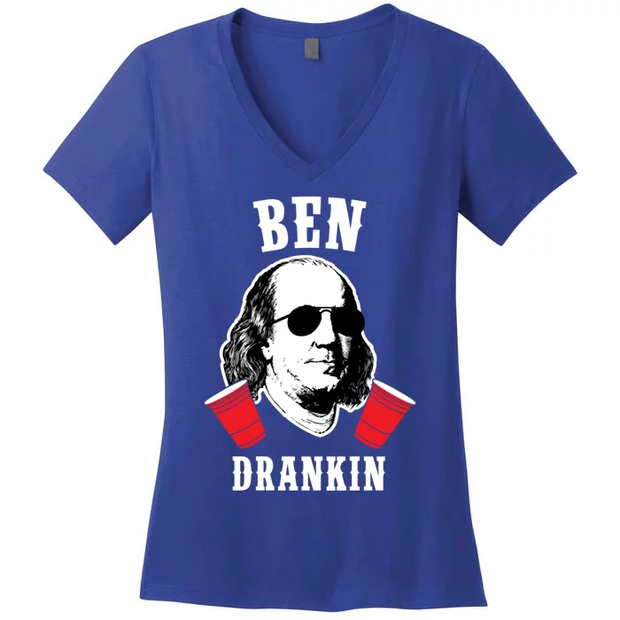 Funny Ben Drankin 4th Of July Aviator American Design Gift Women's V-Neck T-Shirt