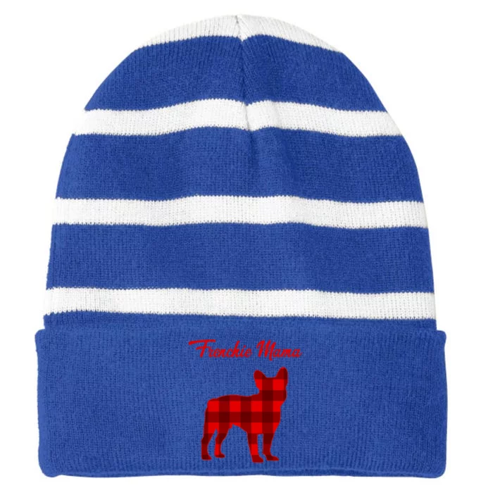 Frenchie Bull Dog Mama Christmas Plaid Gift Striped Beanie with Solid Band