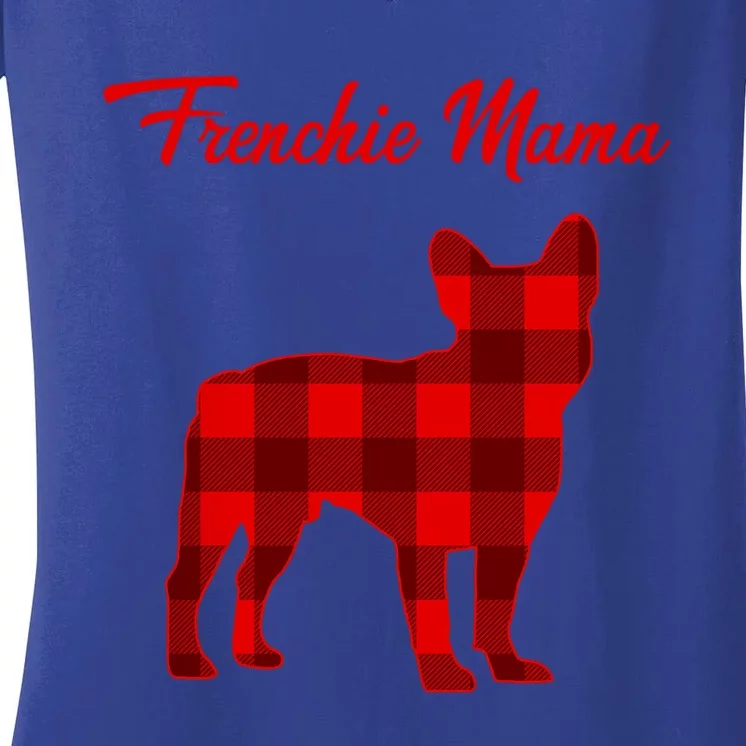 Frenchie Bull Dog Mama Christmas Plaid Gift Women's V-Neck T-Shirt