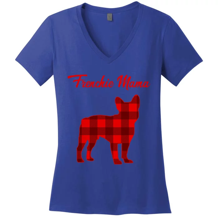 Frenchie Bull Dog Mama Christmas Plaid Gift Women's V-Neck T-Shirt