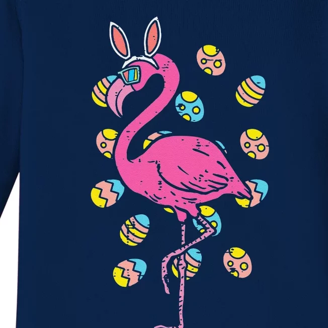 Flamingo Bunny Ears Glasses Eggs Easter Bird Animal Women Baby Long Sleeve Bodysuit