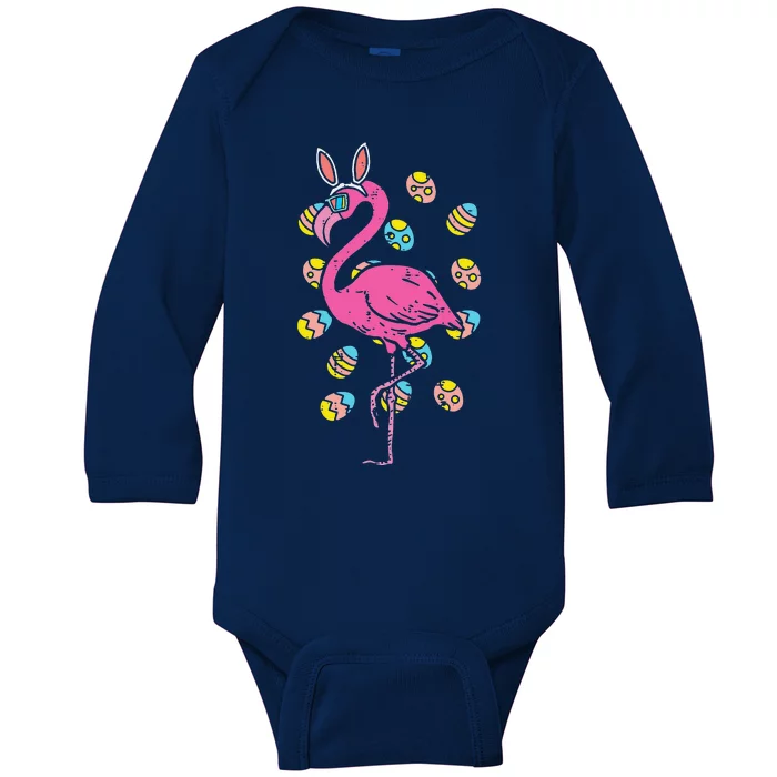 Flamingo Bunny Ears Glasses Eggs Easter Bird Animal Women Baby Long Sleeve Bodysuit