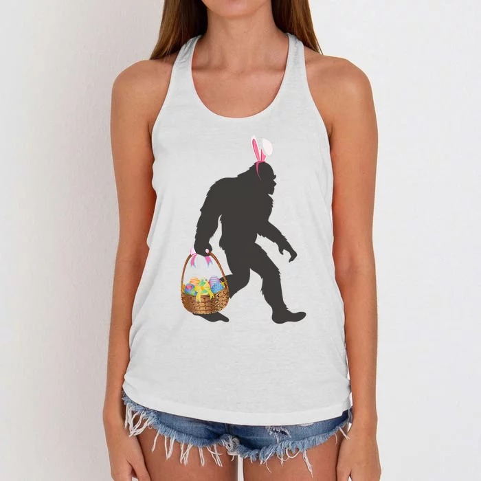 Funny Bigfoot Easter Design with Easter Basket and Bigfoot Women's Knotted Racerback Tank