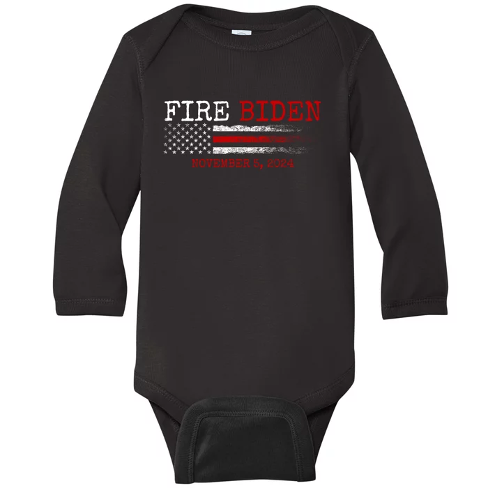 Fire Biden Elect Trump President 2024 Republican Patriot Baby Long Sleeve Bodysuit