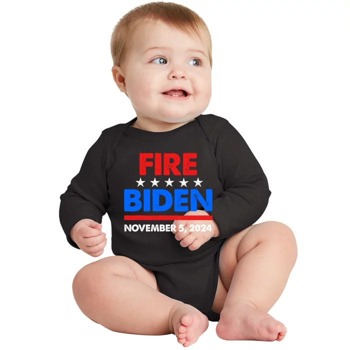 Fire Biden Elect Trump President 2024 Republican Patriot Baby Long Sleeve Bodysuit