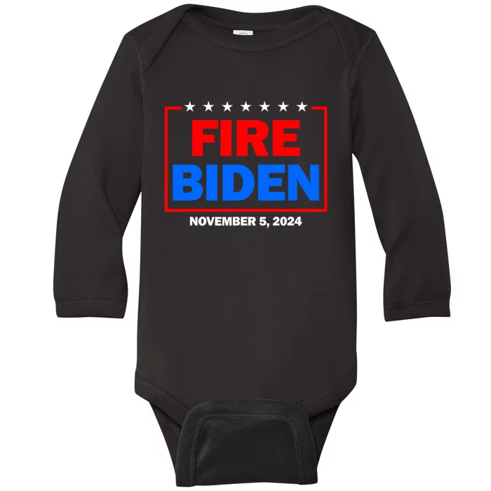 Fire Biden Elect Trump President 2024 Republican Patriot Baby Long Sleeve Bodysuit