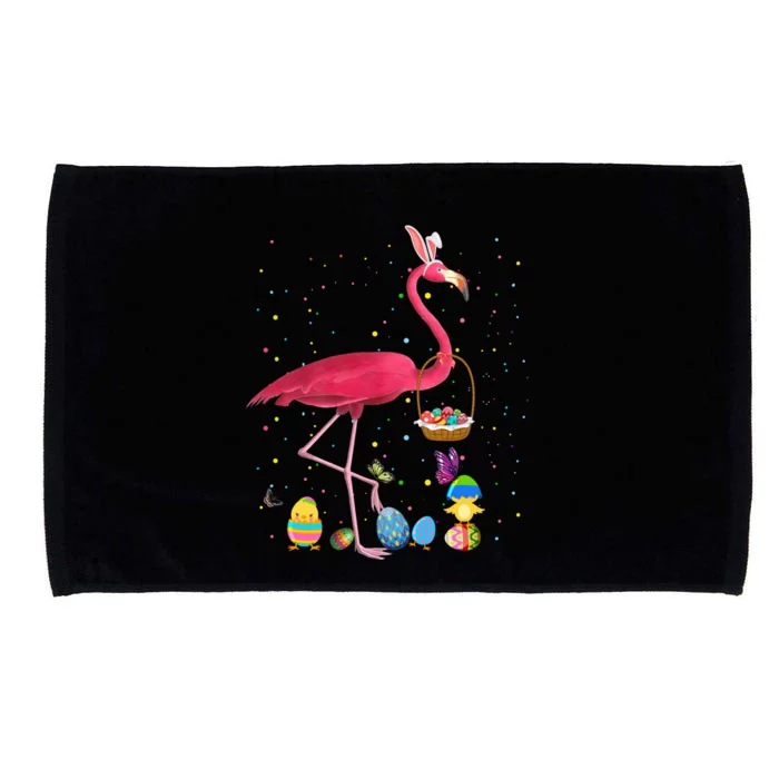 Flamingo Bunny Easter Eggs Hunting Flamingo Happy Easter Funny Gift Microfiber Hand Towel