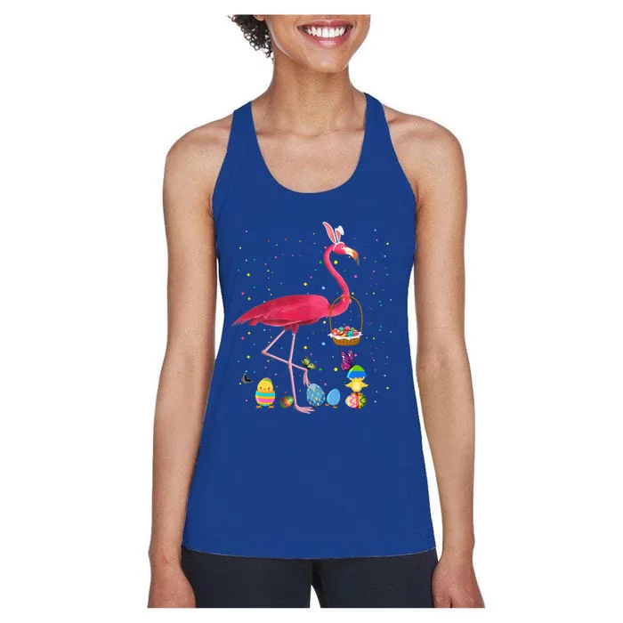 Flamingo Bunny Easter Eggs Hunting Flamingo Happy Easter Funny Gift Women's Racerback Tank