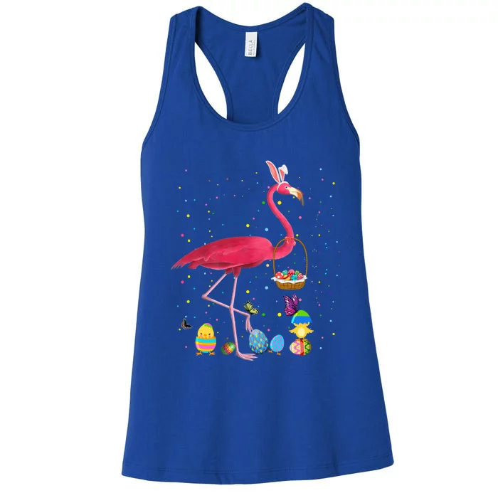 Flamingo Bunny Easter Eggs Hunting Flamingo Happy Easter Funny Gift Women's Racerback Tank