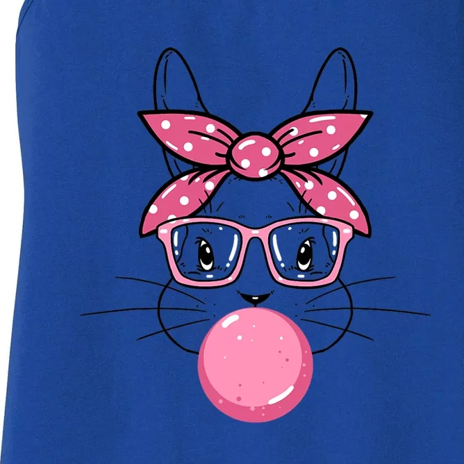 Funny Bunny Easter Day Bubblegum Bandana Glasses Gift Women's Racerback Tank