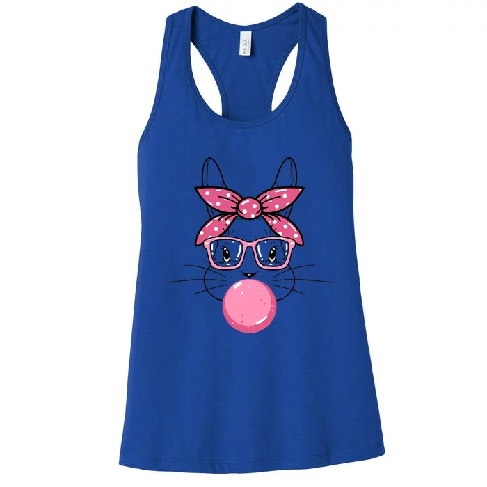 Funny Bunny Easter Day Bubblegum Bandana Glasses Gift Women's Racerback Tank